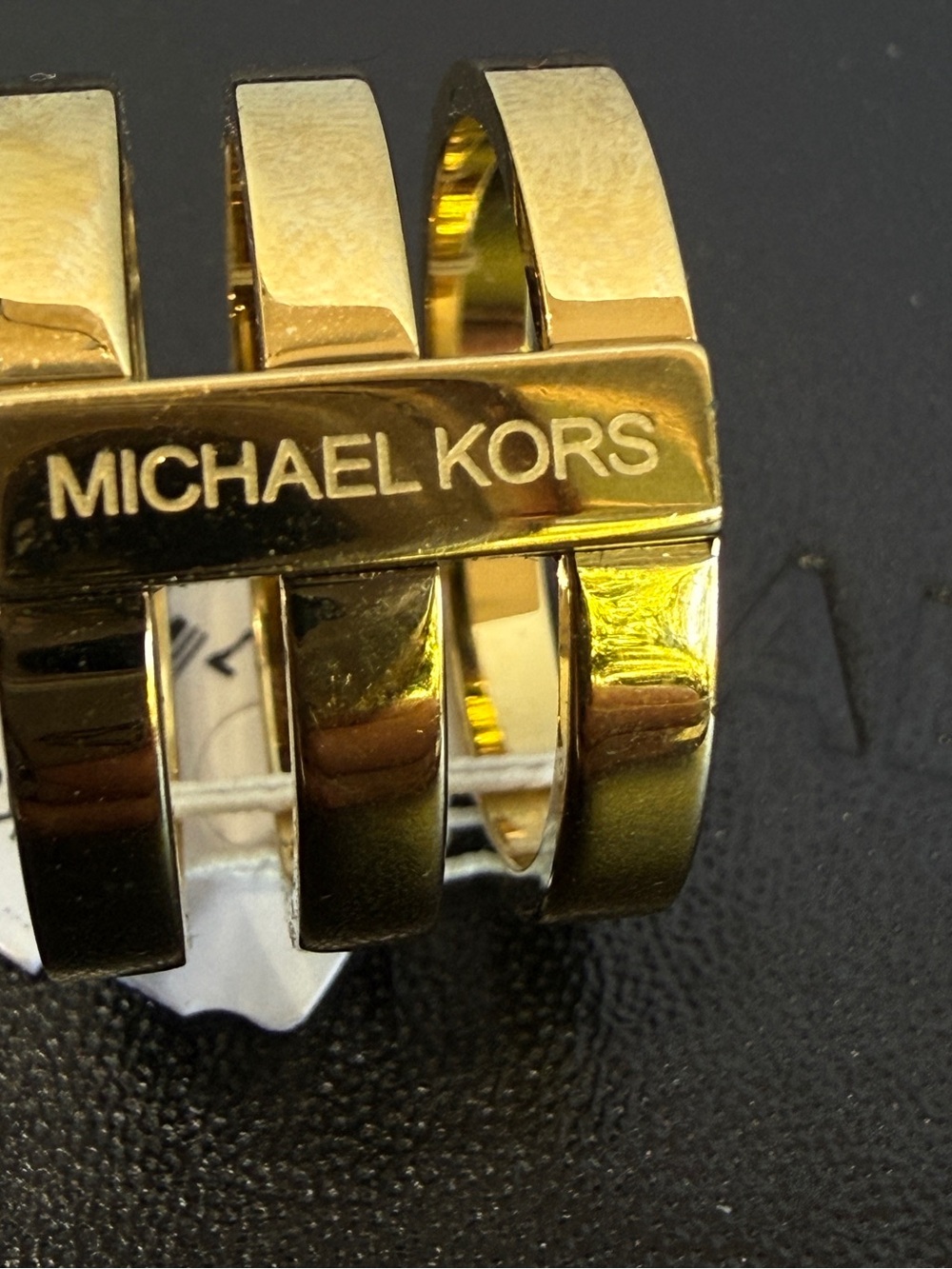 NWT Michael Kors Gold Tone 3 Stack Wide Barrel Ring Size 6.5, Original Packaging